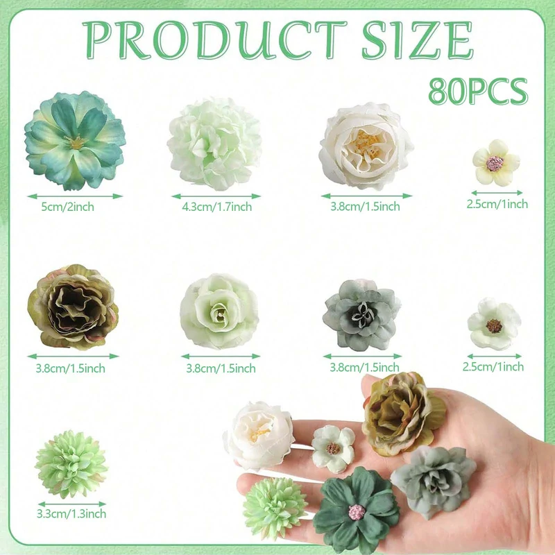 80 Stück Kunstblumen Zum Basteln, 2.5cm~5cm Blumen Deko Kunstblumen Blumenköpfe Können für Haarschmuck, Kleidung