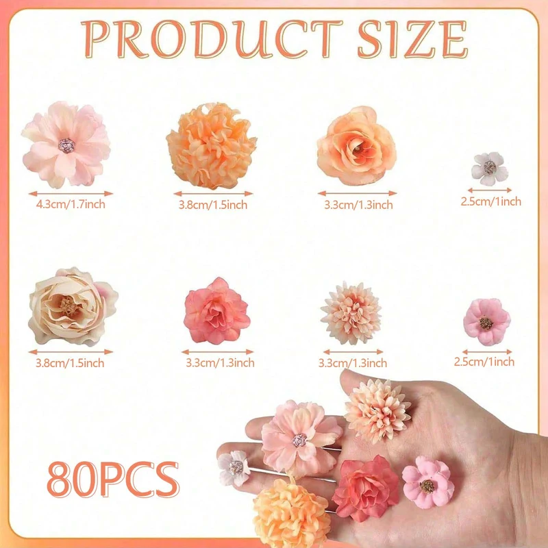 80 Stück Kunstblumen Zum Basteln, 2.5cm~5cm Blumen Deko Kunstblumen Blumenköpfe Können für Haarschmuck, Kleidung