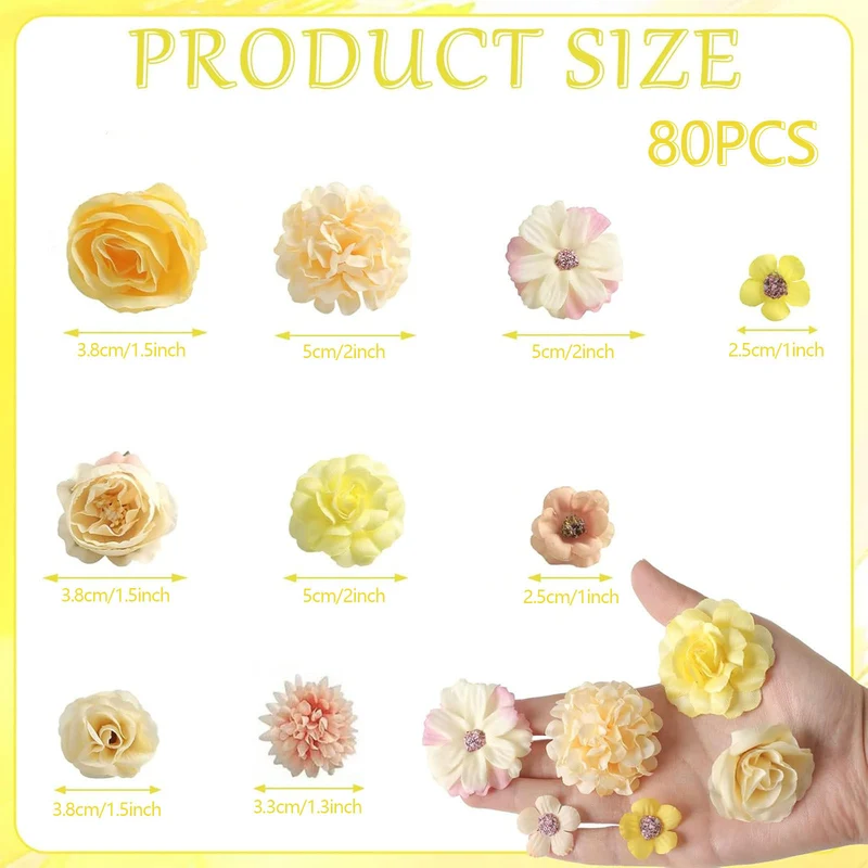 80 Stück Kunstblumen Zum Basteln, 2.5cm~5cm Blumen Deko Kunstblumen Blumenköpfe Können für Haarschmuck, Kleidung
