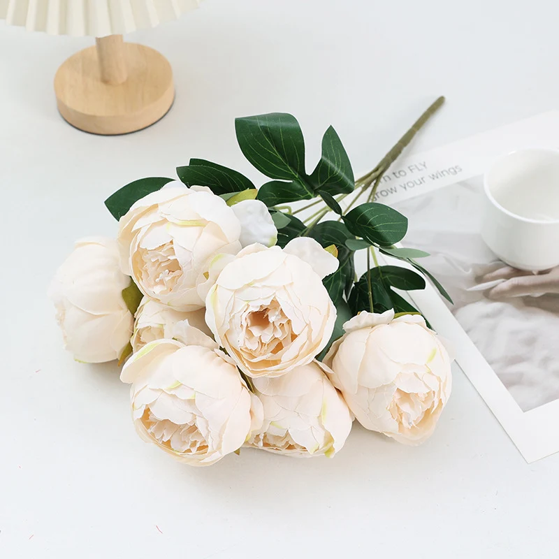 Großhandel 43 cm künstliche Pfingstrosen Busch-Bouquet– 7 Blüten pro Stängel
