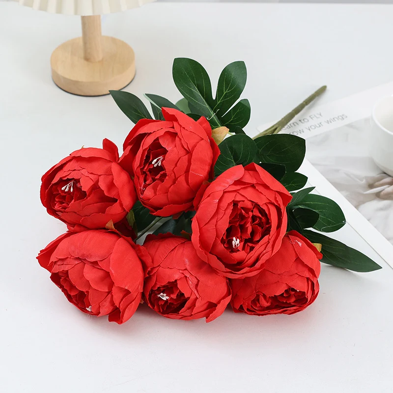 Großhandel 43 cm künstliche Pfingstrosen Busch-Bouquet– 7 Blüten pro Stängel