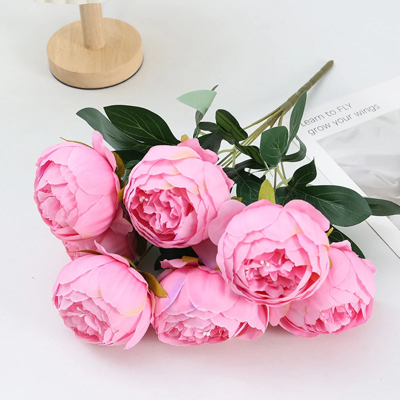 Großhandel 43 cm künstliche Pfingstrosen Busch-Bouquet– 7 Blüten pro Stängel