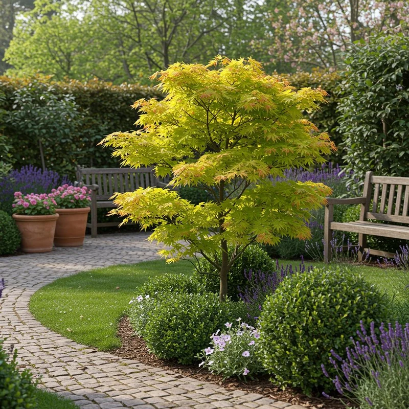 Japanischer Ahorn - Acer palmatum Jordan - Gelb - 2 Pflanzen - Laubabwerfend - Topf 19cm Höhe 70cm