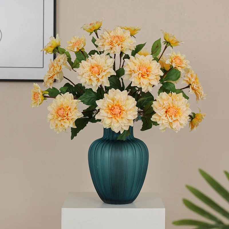 62 cm Künstliche einzelne Zweig-Dahlien mit zwei Blütenköpfen und feuchtem Griff