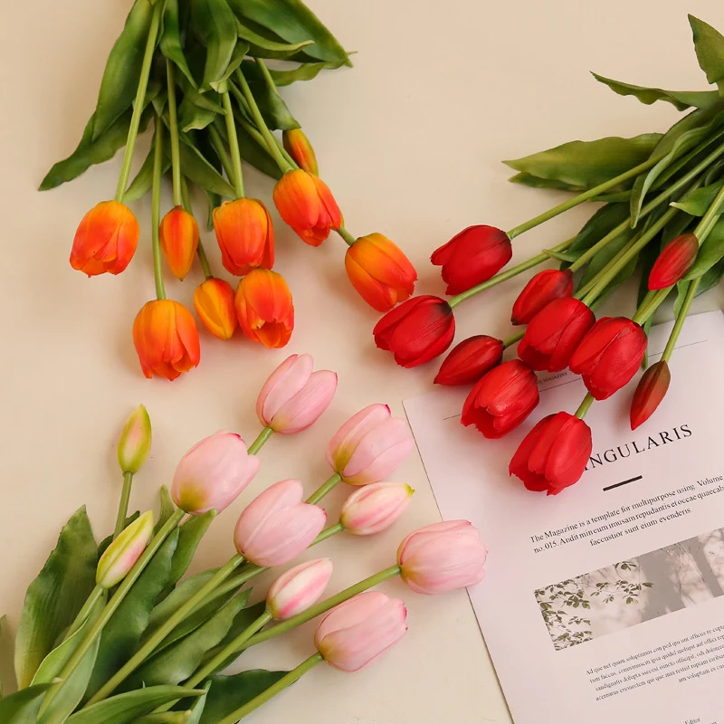 Künstlicher Tulpenstauß | 5 Stiele (3 Blüten + 2 Knospen) | Latex | UV-beständig | Frühjahrs- & Gartendeko | 9 Farben