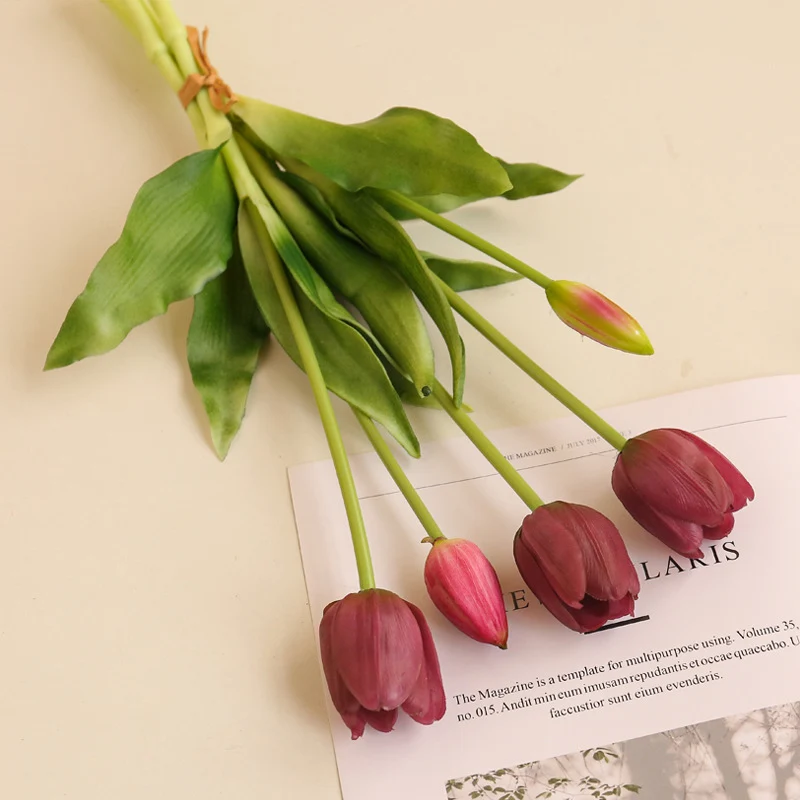 Künstlicher Tulpenstauß | 5 Stiele (3 Blüten + 2 Knospen) | Latex | UV-beständig | Frühjahrs- & Gartendeko | 9 Farben
