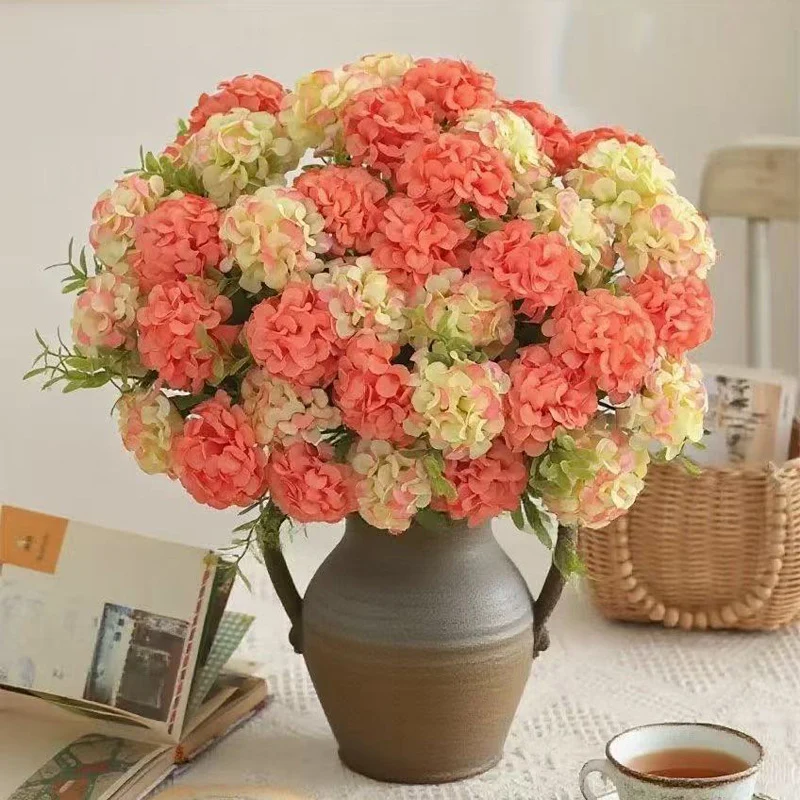 35 cm Künstliche Hortensienstrauß im Herbstton - Faux Flower-Bouquet Dekoration für zu Hause, Braut Hochzeit, Party