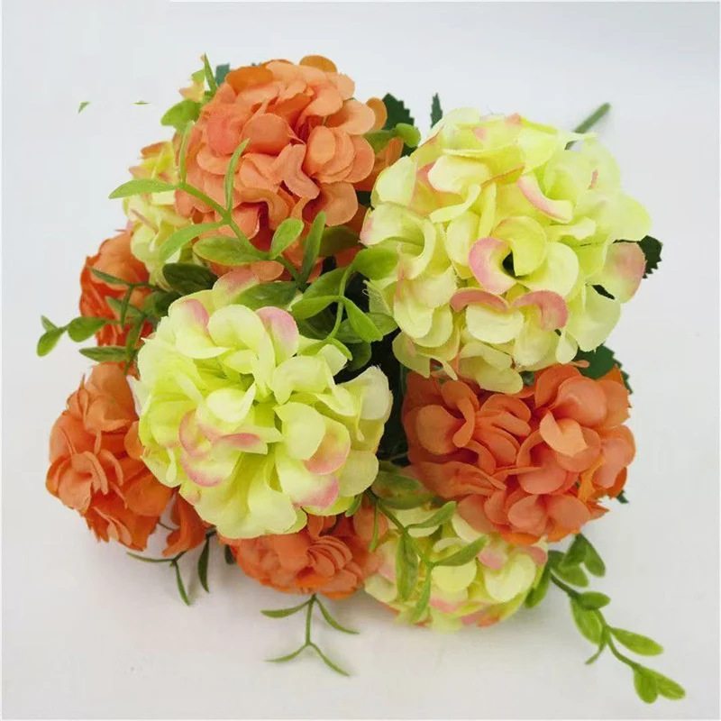 35 cm Künstliche Hortensienstrauß im Herbstton - Faux Flower-Bouquet Dekoration für zu Hause, Braut Hochzeit, Party