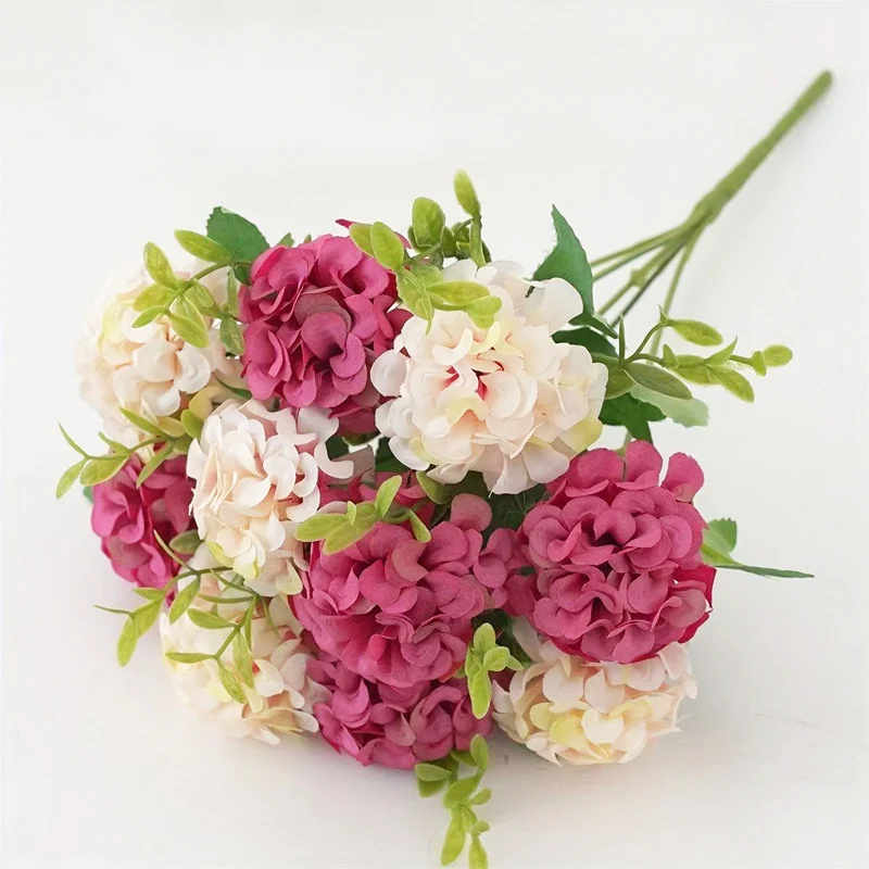 35 cm Künstliche Hortensienstrauß im Herbstton - Faux Flower-Bouquet Dekoration für zu Hause, Braut Hochzeit, Party