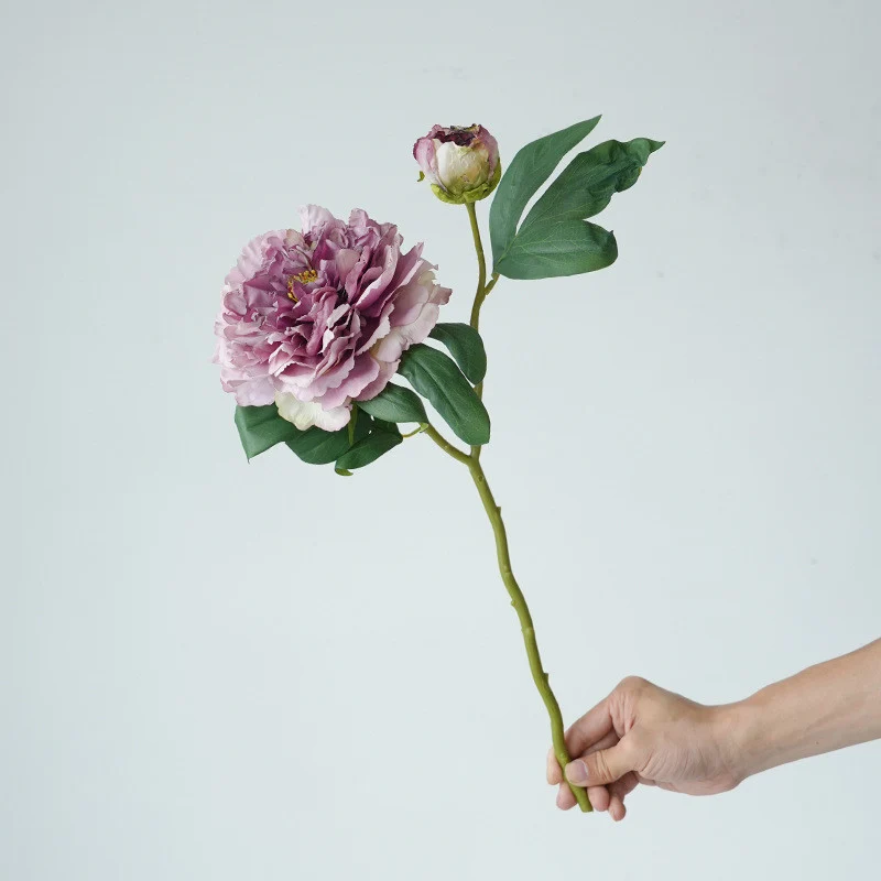 49 cm Künstliche Vintage-Blumen: Pfingstrosen mit gebrannter Ränderung