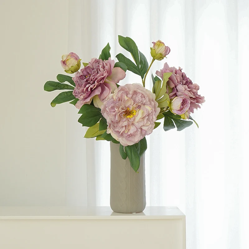 49 cm Künstliche Vintage-Blumen: Pfingstrosen mit gebrannter Ränderung