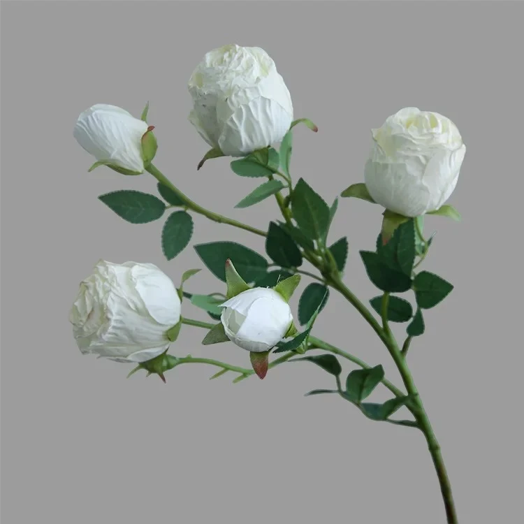 65 cm Künstliche Rosen mit 5 Blütenköpfen – Mit gebrannten Rändern