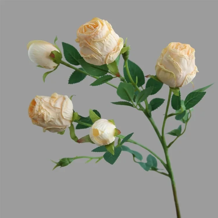 65 cm Künstliche Rosen mit 5 Blütenköpfen – Mit gebrannten Rändern