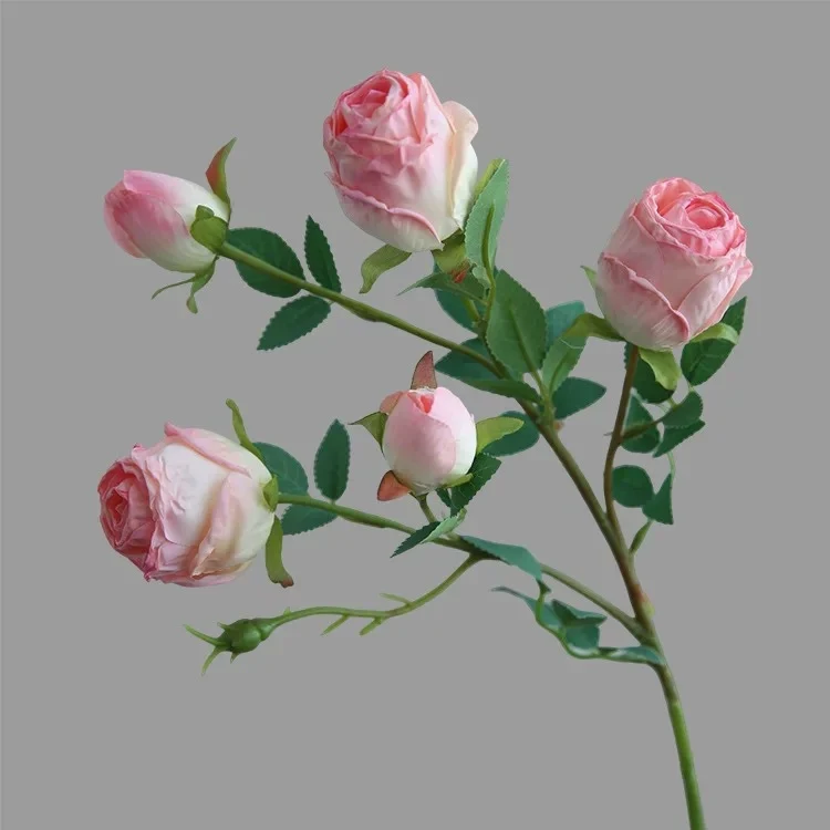 65 cm Künstliche Rosen mit 5 Blütenköpfen – Mit gebrannten Rändern
