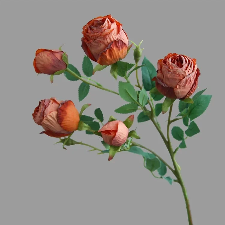 65 cm Künstliche Rosen mit 5 Blütenköpfen – Mit gebrannten Rändern
