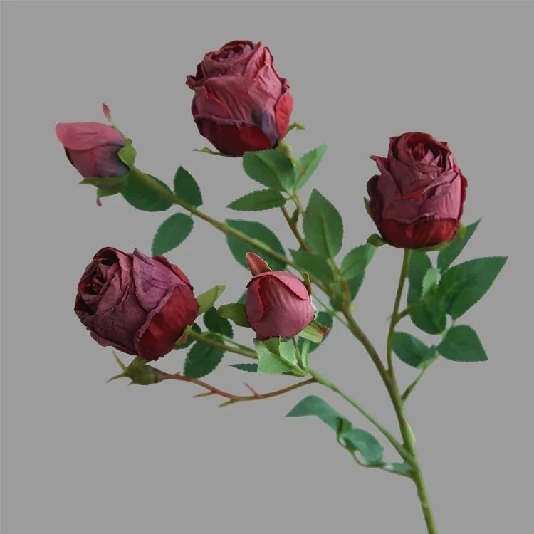 65 cm Künstliche Rosen mit 5 Blütenköpfen – Mit gebrannten Rändern