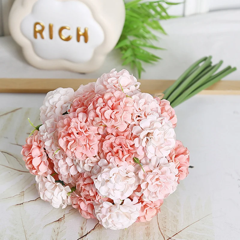 30 cm Künstliche Blüten 27 Blütenköpfe Ölmalerische Hydrangeen-Handstrauße