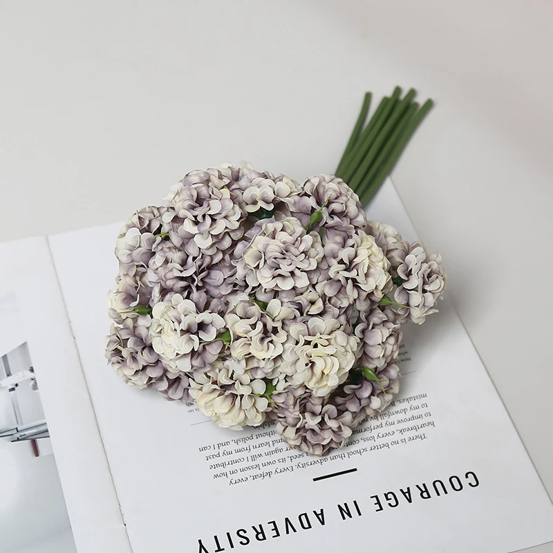 30 cm Künstliche Blüten 27 Blütenköpfe Ölmalerische Hydrangeen-Handstrauße