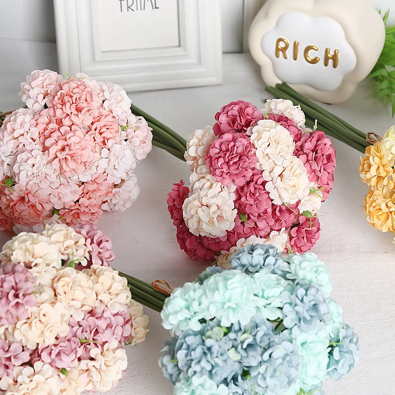 30 cm Künstliche Blüten 27 Blütenköpfe Ölmalerische Hydrangeen-Handstrauße