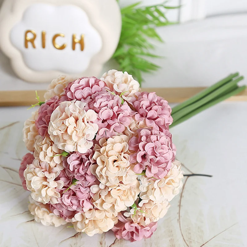 30 cm Künstliche Blüten 27 Blütenköpfe Ölmalerische Hydrangeen-Handstrauße