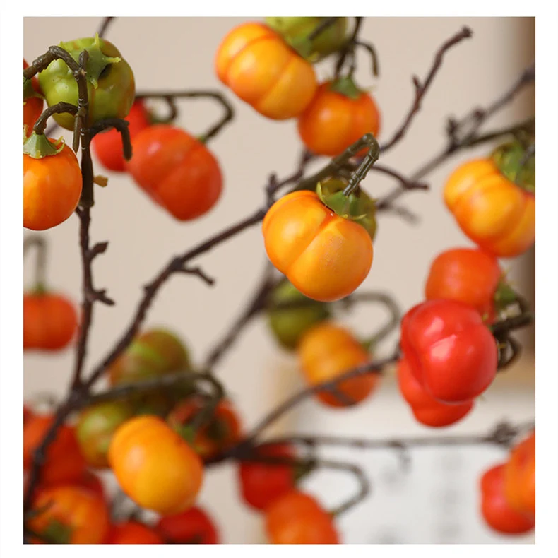 52 cm Künstliche Geld-Glücksbeeren & Mini-Kürbis Zweige - Herbstdeko für Tisch, Türkranz und Zuhause