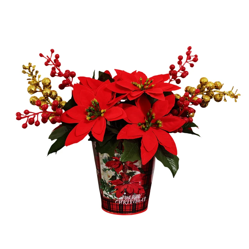 28 cm Weihnachtliches Blumenarrangement mit Weihnachts-Poinsettie und Eisenvase