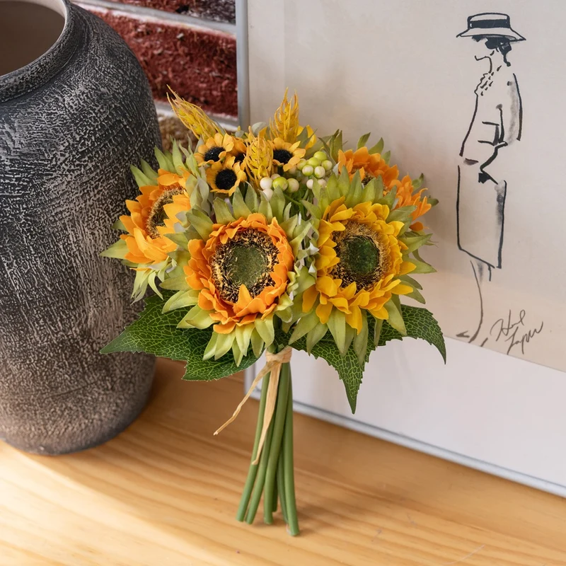 27 cm Kunstblumenstrauß Sonnenblumen Künstliche Sonnenblumen
