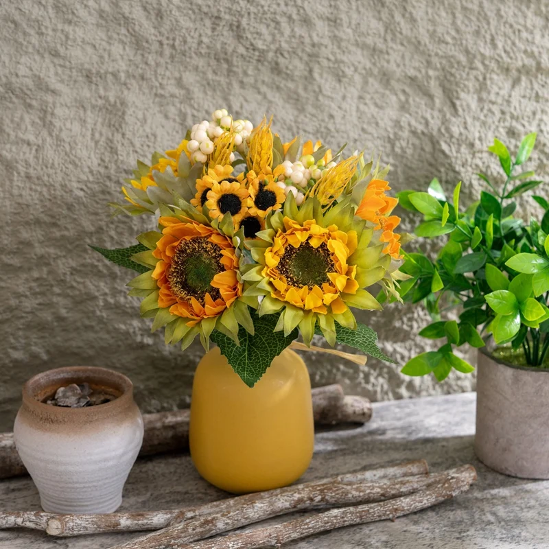 27 cm Kunstblumenstrauß Sonnenblumen Künstliche Sonnenblumen