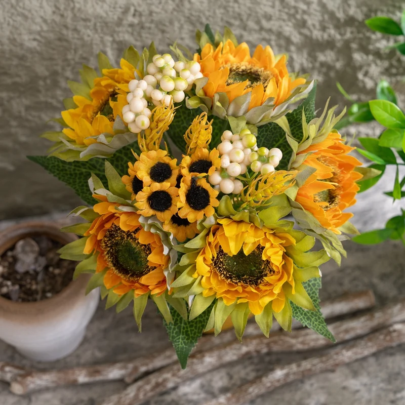 27 cm Kunstblumenstrauß Sonnenblumen Künstliche Sonnenblumen