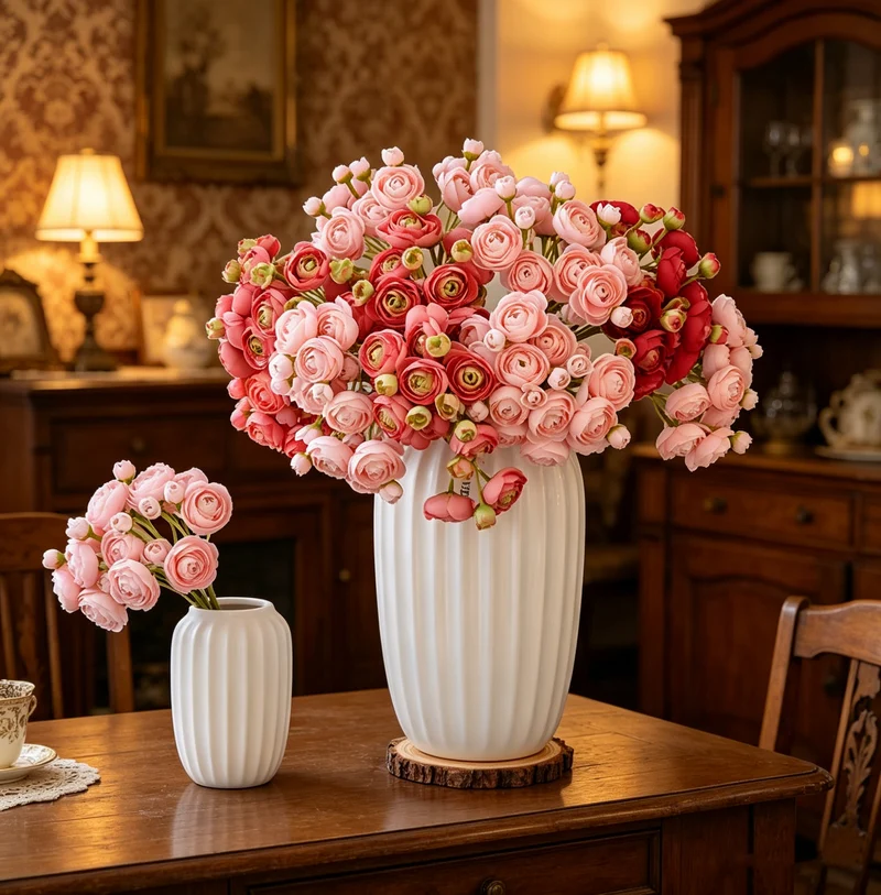 6 Stück Ranunkeln Kunstblumen – Seidige Fake Ranunkeln im Bulk, falsche Blumen als Füller für DIY Brautsträuße & Hochzeitsdeko
