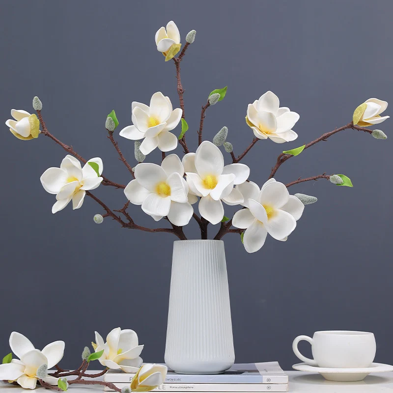 Künstliche Magnolie 51 cm | Realistische EVA-Kunstblume für Vase, Hochzeit & Wohndeko