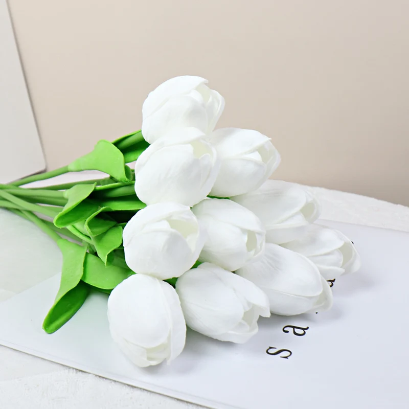 10er Set Real-Touch Tulpen (34 cm) – Latex-Kunstblumen für Hochzeitsstrauß & Home Deko