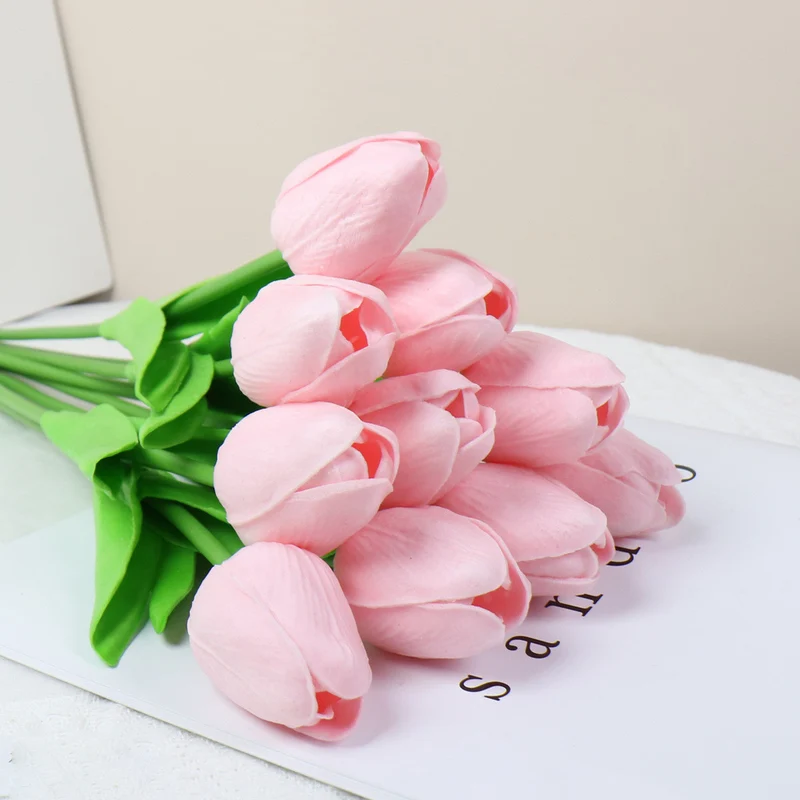 10er Set Real-Touch Tulpen (34 cm) – Latex-Kunstblumen für Hochzeitsstrauß & Home Deko