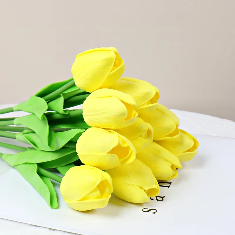 10er Set Real-Touch Tulpen (34 cm) – Latex-Kunstblumen für Hochzeitsstrauß & Home Deko