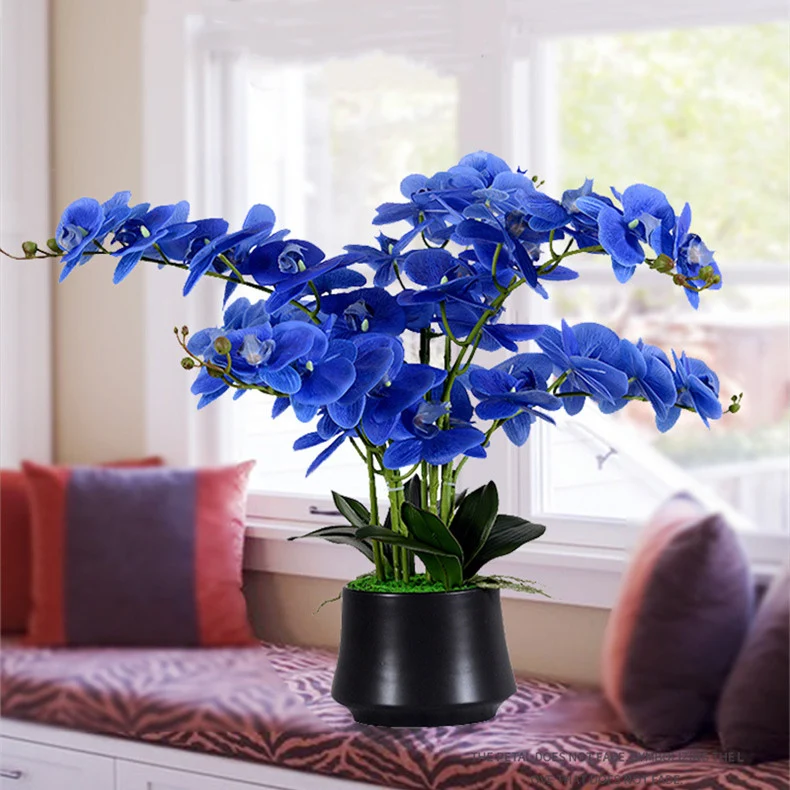56cm Kunstblume Orchidee groß in Hochglanz-Keramiktopf Orchideen künstlich Kunstblumen wie echt künstliche Orchideen im Topf