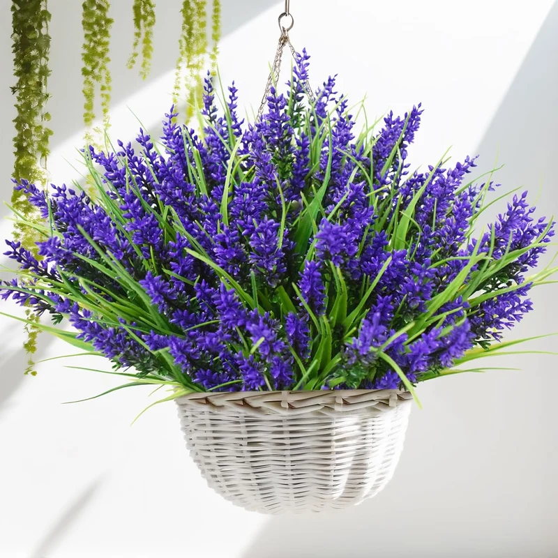 12 Bündel 35cm Kunstblumen wie Echt Künstliche Blumen Lavendel Outdoor Wetterfest Balkonpflanzen Frühling Plastikblumen Blumenstrauß für Draußen Balkonkasten Balkon Garten Deko