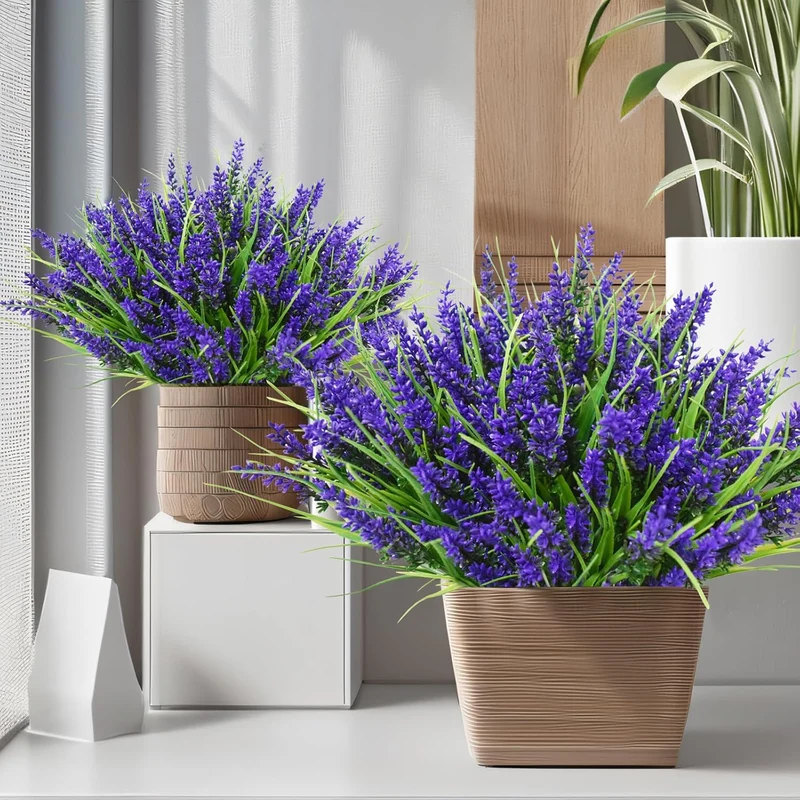 12 Bündel 35cm Kunstblumen wie Echt Künstliche Blumen Lavendel Outdoor Wetterfest Balkonpflanzen Frühling Plastikblumen Blumenstrauß für Draußen Balkonkasten Balkon Garten Deko