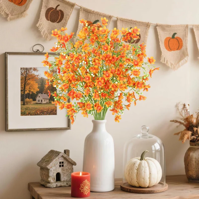 67CM 8 Bündel Lebensecht Langlebig Pflegeleicht Daphne Künstliche Blumen Seidenblumen Kunstblumen für Balkon, Garten und Outdoor-Deko