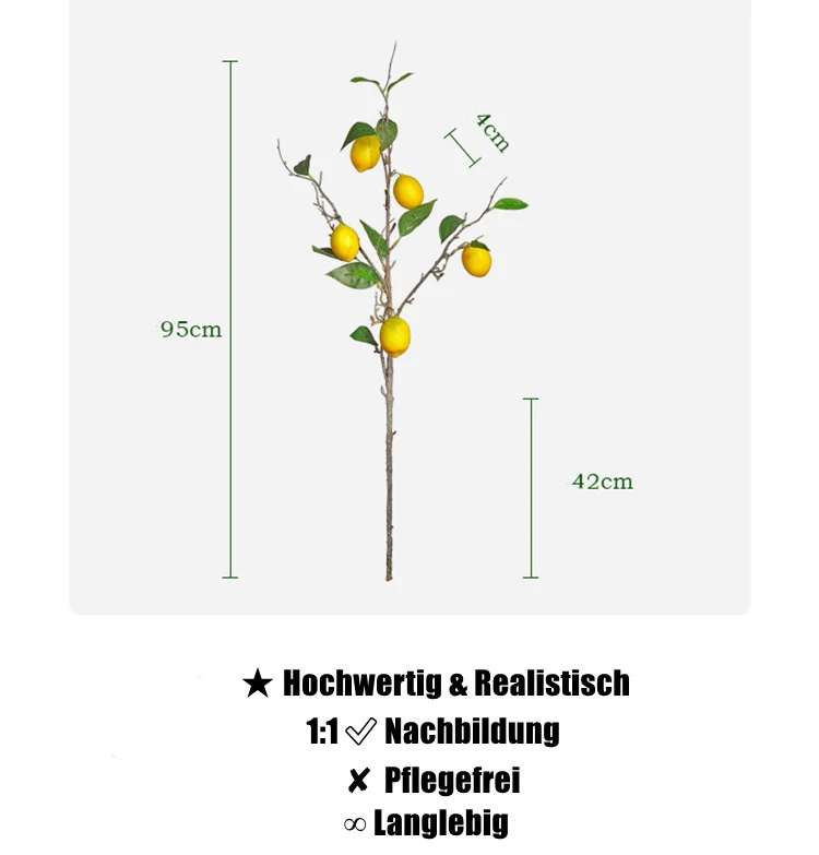 95 cm hohe künstliche Zitronen-Äste | Perfekt für Oktoberfest & Hausdekoration