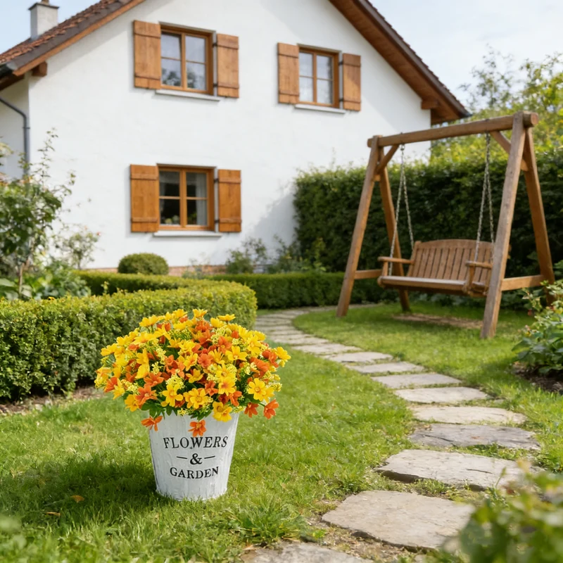 Künstliche Gänseblümchen Künstliche Balkonpflanzen und Innen, Plastik Blumen Dekoration, Faux Kunststoff UV-beständige Blumen für Gräber und Garten