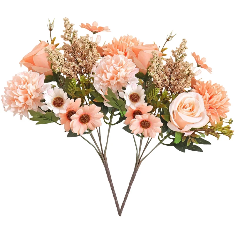 2 Bündel 33cm Künstliche Blumen Kunstblumen Wie Echt Künstlich Blumenstrauß Seide Kunstrosen Blumenstrauß Künstlich Seidenblumen Blumen für Hochzeit Partei Heim Küche Dekor