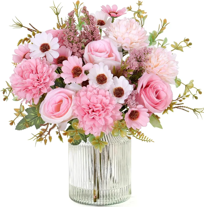 2 Bündel 33cm Künstliche Blumen Kunstblumen Wie Echt Künstlich Blumenstrauß Seide Kunstrosen Blumenstrauß Künstlich Seidenblumen Blumen für Hochzeit Partei Heim Küche Dekor