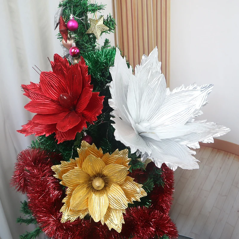 50 cm Große Künstliche Poinsettie Weihnachtsblumen Weihnachtsbaumschmuck für Festliche Dekoration