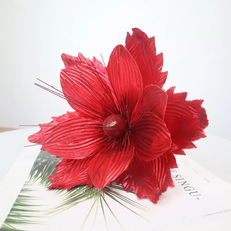 50 cm Große Künstliche Poinsettie Weihnachtsblumen Weihnachtsbaumschmuck für Festliche Dekoration