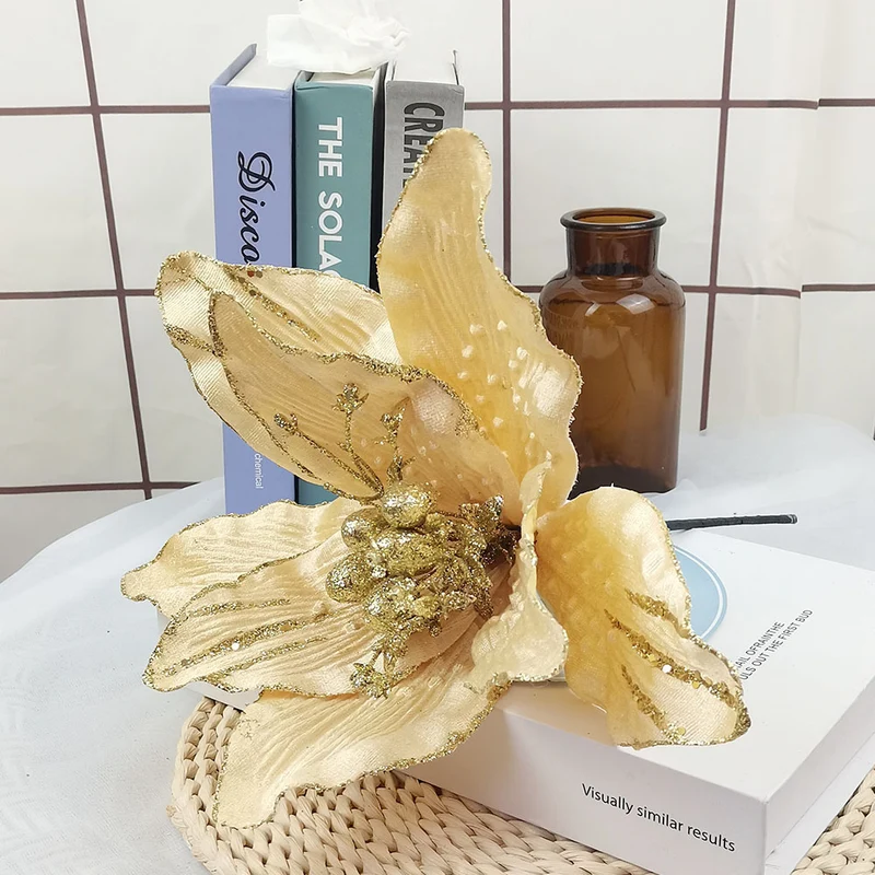 33 cm Große Künstliche Poinsettie Weihnachtsblumen Weihnachtsbaumschmuck für Festliche Dekoration