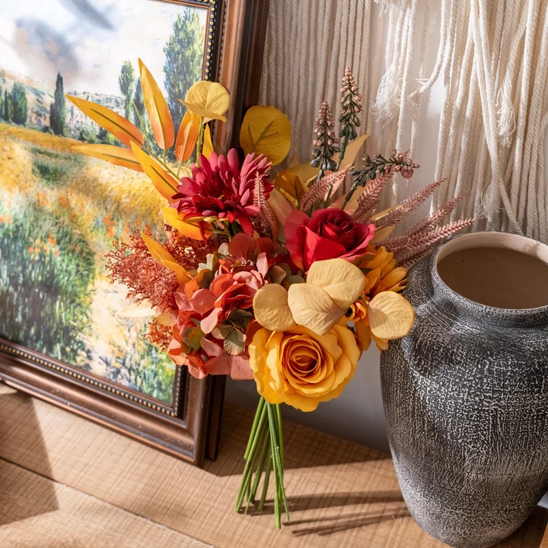 44 cm Herbstlicher Rosen- und Chrysanthemenstrauß für Arrangements, Home Decor, Wohnraumgestaltung & DIY-Dekoprojekte