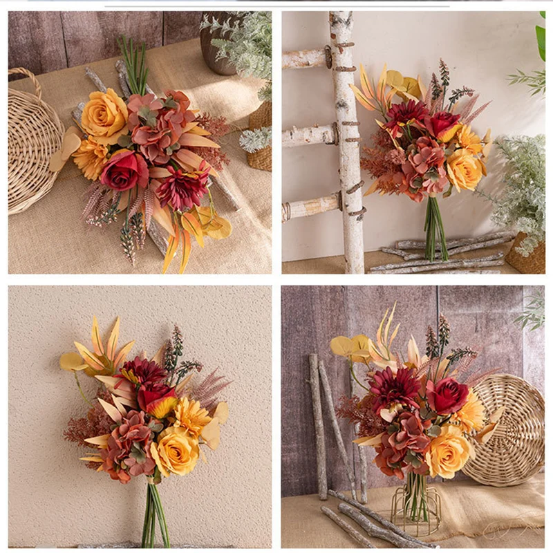 44 cm Herbstlicher Rosen- und Chrysanthemenstrauß für Arrangements, Home Decor, Wohnraumgestaltung & DIY-Dekoprojekte