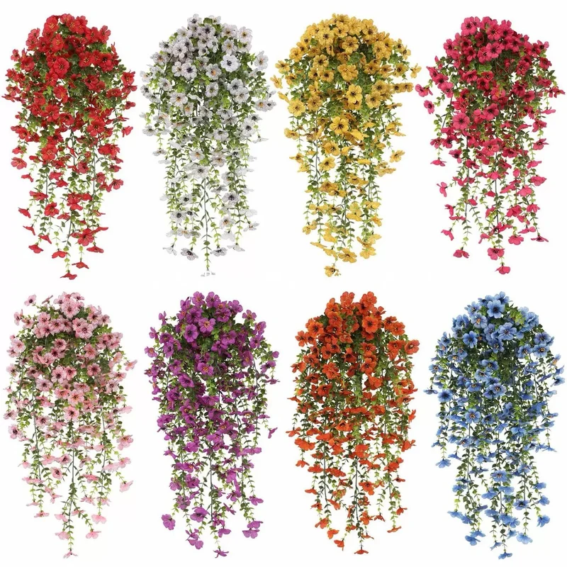 75 cm künstliche Violeen Veilchen - wandhängende Pflanzenranke Kunstpflanzenranke für Wanddekor