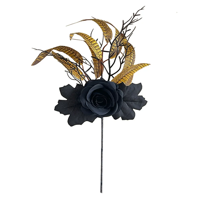 47 cm schwarzer Dekorations-Kürbis mit Rosen – für Halloween