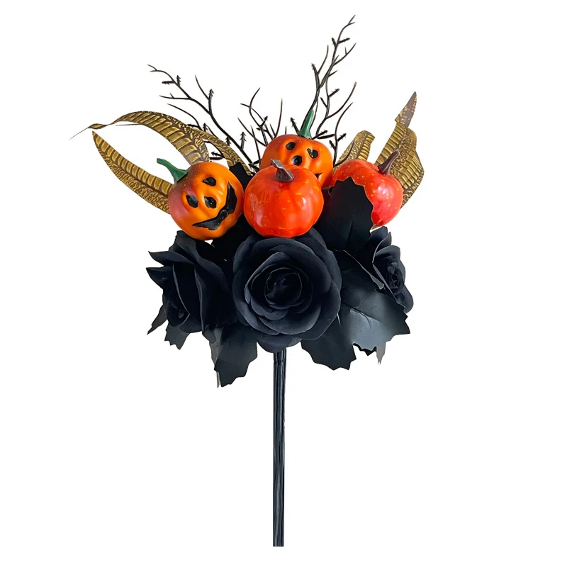 47 cm schwarzer Dekorations-Kürbis mit Rosen – für Halloween
